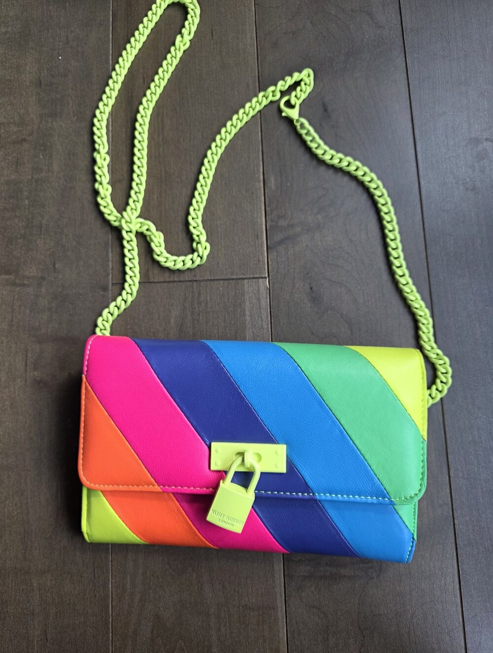 KURT GEIGER Brixton Neon Rainbow Leather Crossbody purse wallet clutch bag